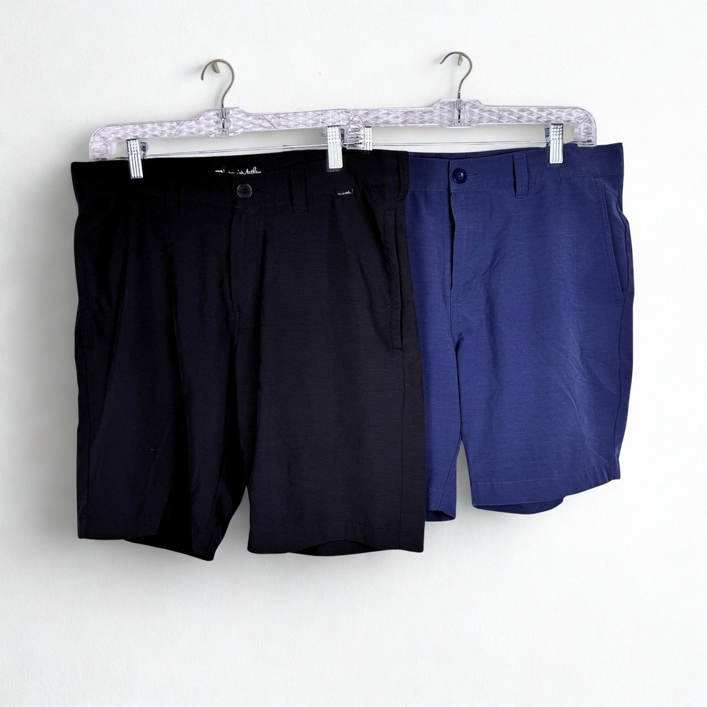 TravisMathew Mens Shorts Lot of Two Sz 36 Black Blue Golf Chino Stretch Casual